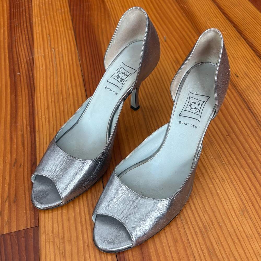 Cynthia Rowley Metallic Silver Peep-Toe Heels